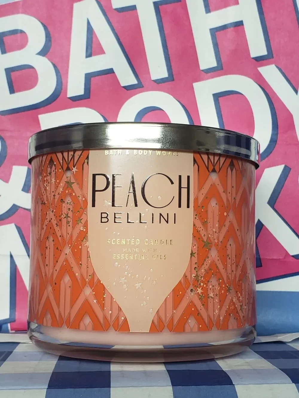 BBW Peach Bellini Large 3 Wick Candle Home Fragrance Decor
